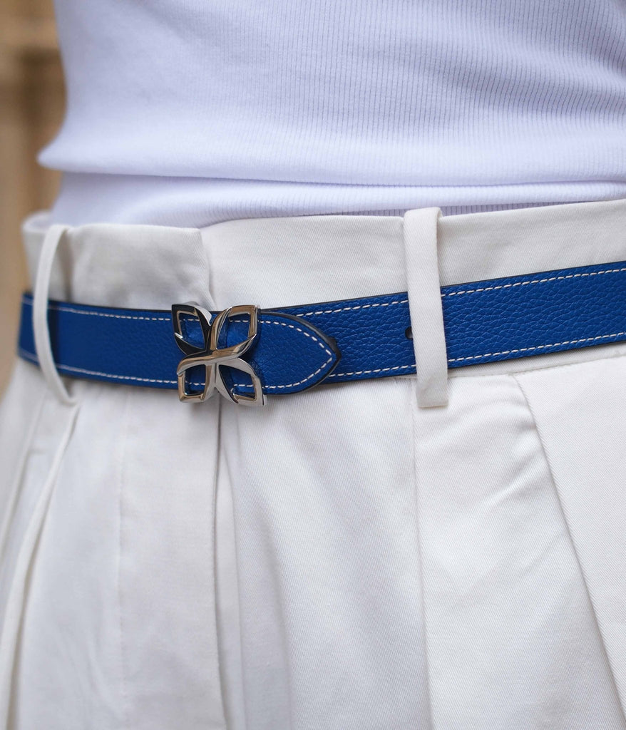 Ceinture Hortensia Argenté 25mm | Bleu Marine Bleu Cobalt - Fleuron Paris