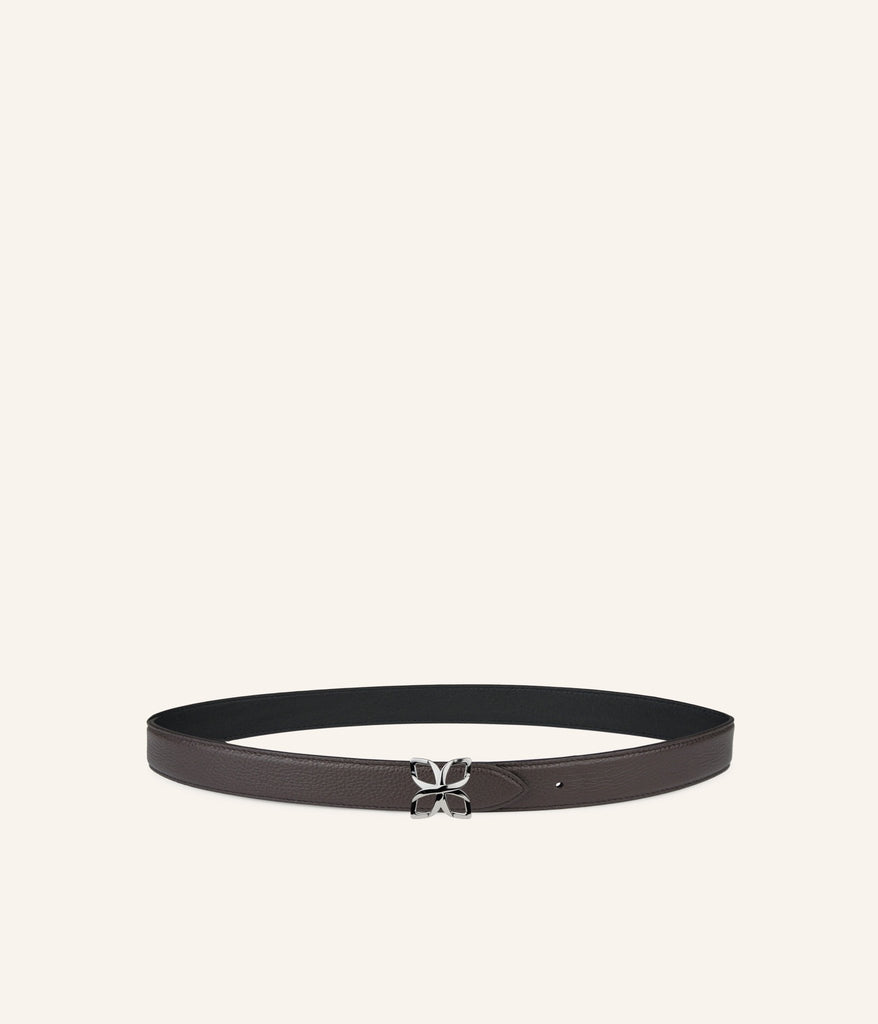 Ceinture Hortensia Argenté 25mm | Espresso Noir Lisse - Fleuron Paris