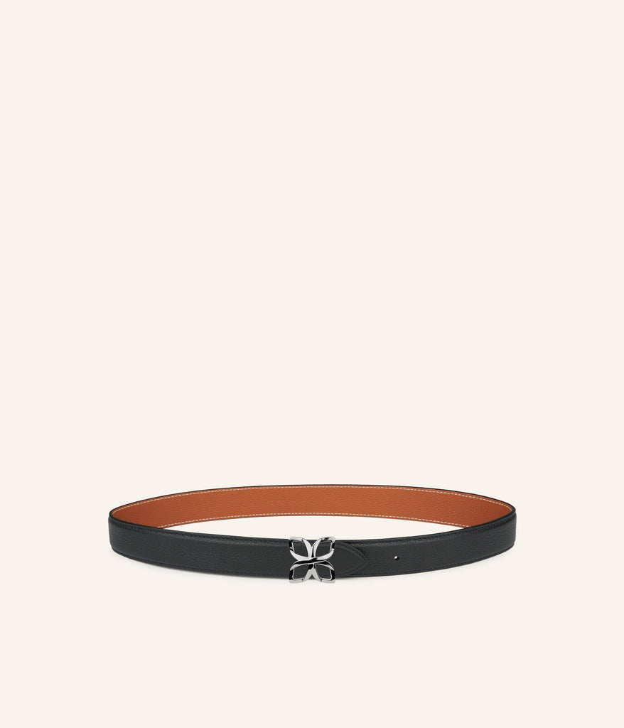 Ceinture Hortensia Argenté 25mm | Noir Caramel - Fleuron Paris