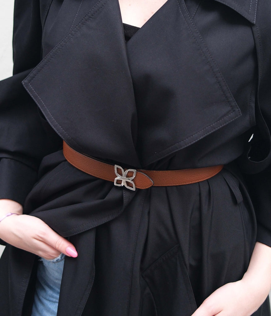 Ceinture Hortensia Argenté 25mm | Taupe Marron - Fleuron Paris