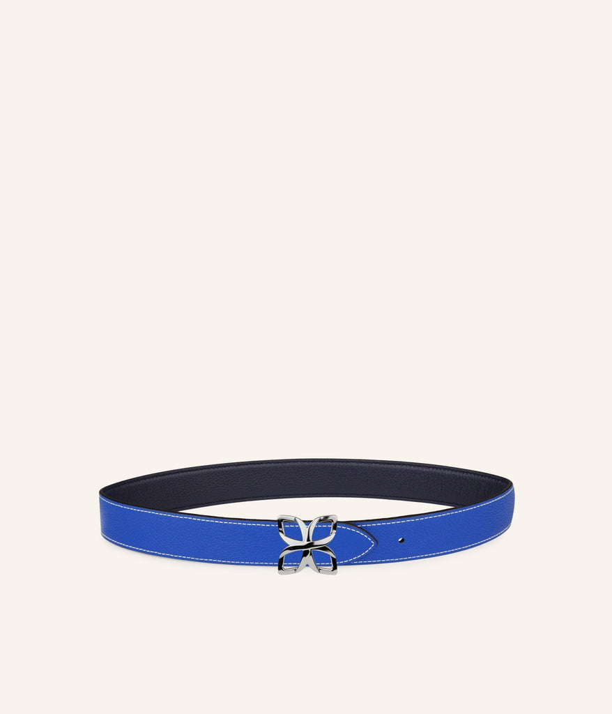 Ceinture Hortensia Argenté 33mm | Bleu Marine Bleu Cobalt - Fleuron Paris