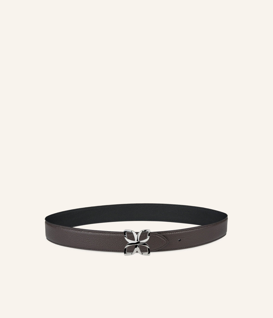 Ceinture Hortensia Argenté 33mm | Espresso Noir Lisse - Fleuron Paris