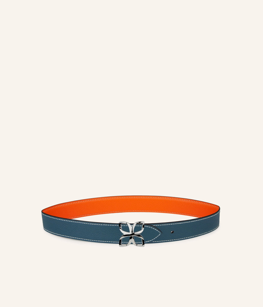 Ceinture Hortensia Argenté 33mm | Mandarine Bleu Pacifique - Fleuron Paris