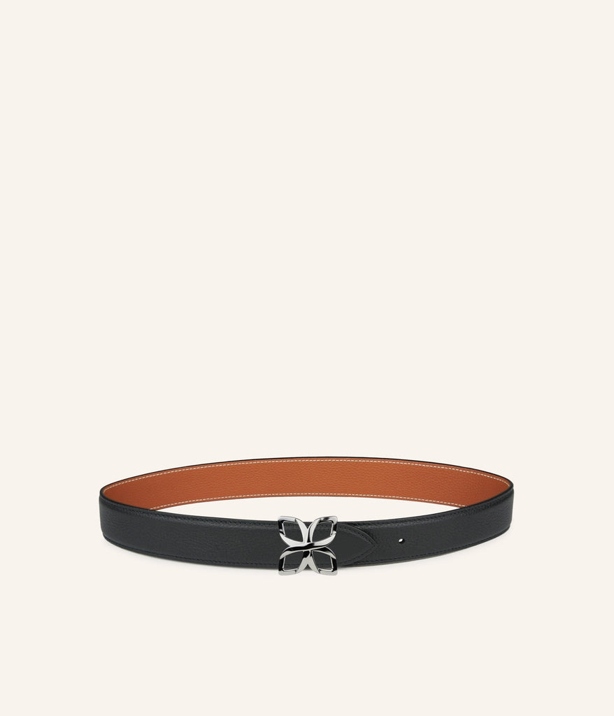Ceinture Hortensia Argenté 33mm | Noir Caramel - Fleuron Paris