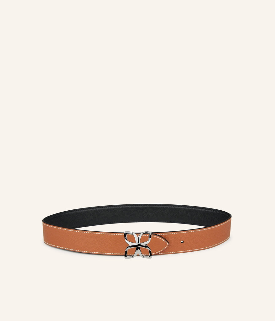 Ceinture Hortensia Argenté 33mm | Noir Caramel - Fleuron Paris
