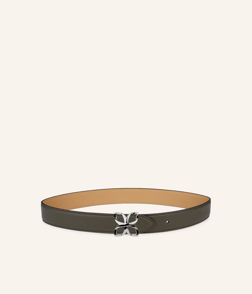 Ceinture Hortensia Argenté 33mm | Vert Olive Cookie - Fleuron Paris