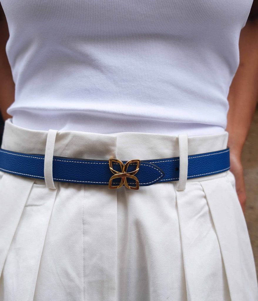 Ceinture Hortensia Doré 25mm | Bleu Marine Bleu Cobalt - Fleuron Paris