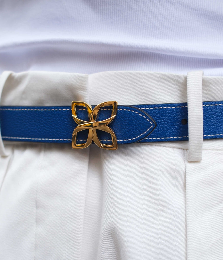 Ceinture Hortensia Doré 25mm | Bleu Marine Bleu Cobalt - Fleuron Paris