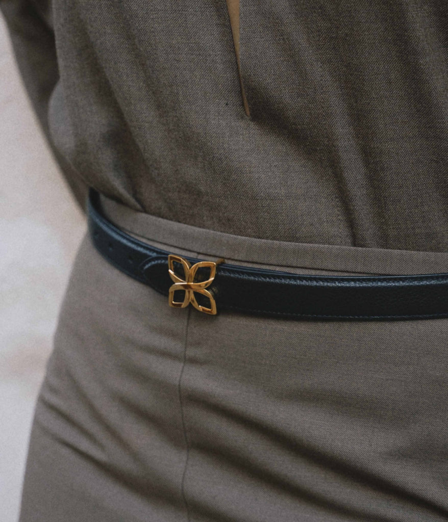 Ceinture Hortensia Doré 25mm | Noir Caramel - Fleuron Paris