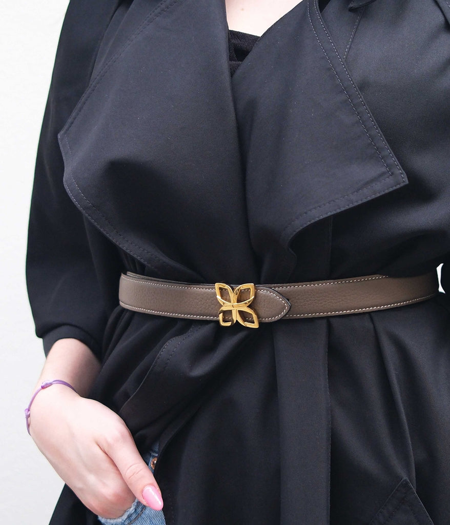 Ceinture Hortensia Doré 25mm | Taupe Marron - Fleuron Paris