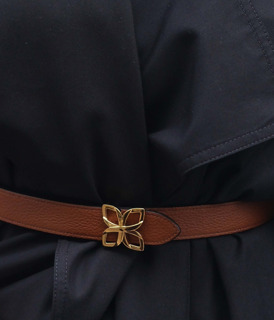 Ceinture Hortensia Doré 25mm | Taupe Marron - Fleuron Paris