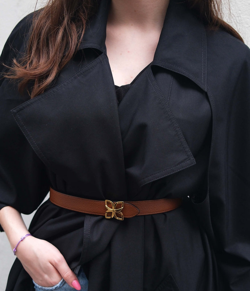 Ceinture Hortensia Doré 25mm | Taupe Marron - Fleuron Paris