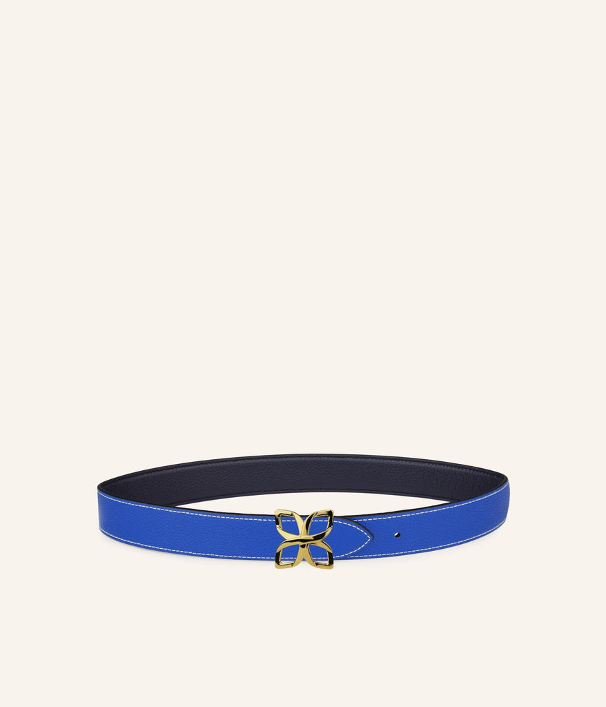 Ceinture Hortensia Doré 33mm | Bleu Marine Bleu Cobalt - Fleuron Paris