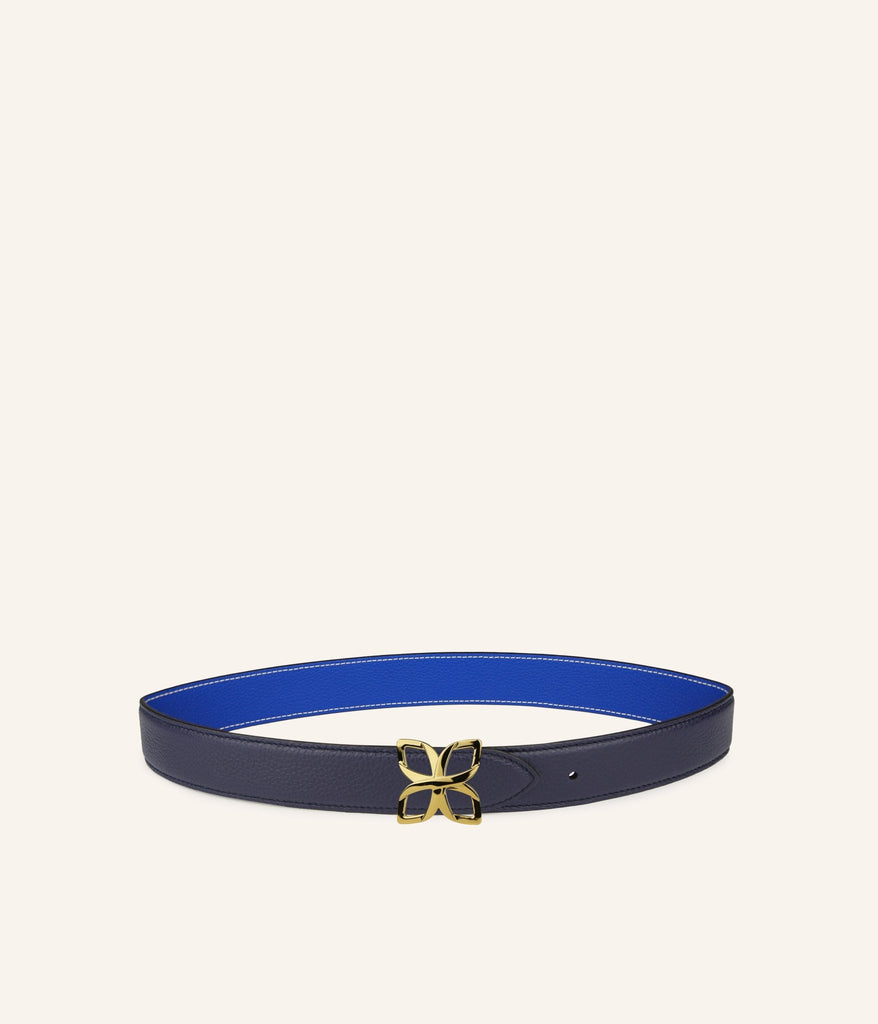 Ceinture Hortensia Doré 33mm | Bleu Marine Bleu Cobalt - Fleuron Paris