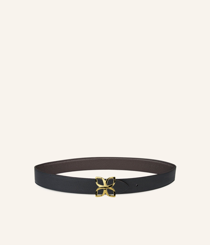 Ceinture Hortensia Doré 33mm | Espresso Noir Lisse - Fleuron Paris