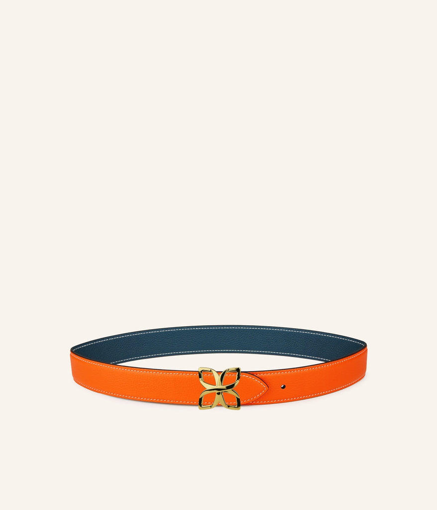 Ceinture Hortensia Doré 33mm | Mandarine Bleu Pacifique - Fleuron Paris