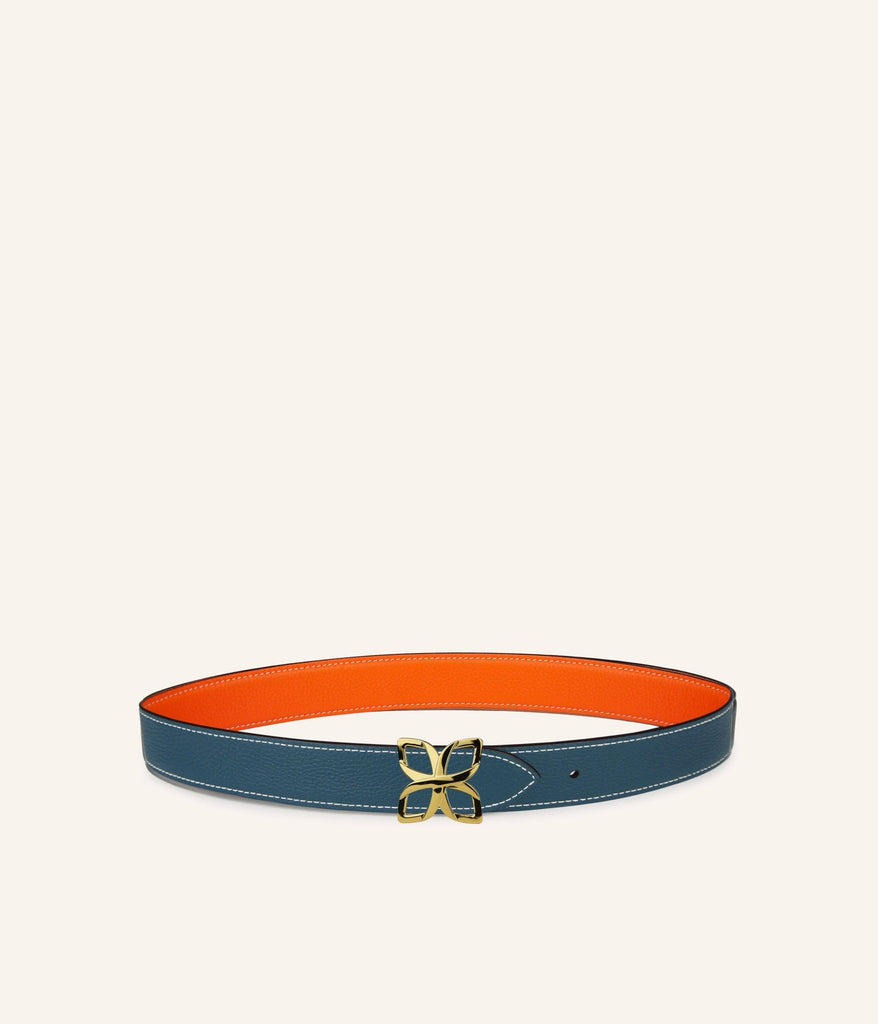 Ceinture Hortensia Doré 33mm | Mandarine Bleu Pacifique - Fleuron Paris