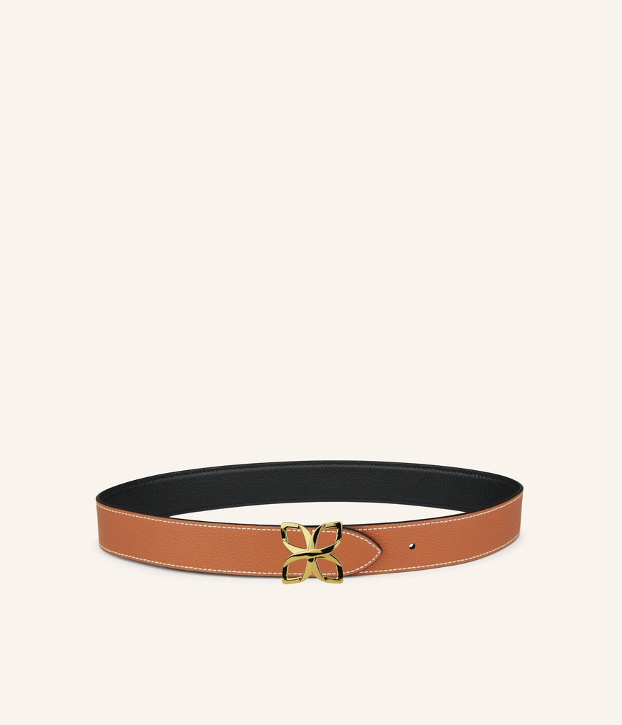 Ceinture Hortensia Doré 33mm | Noir Caramel - Fleuron Paris