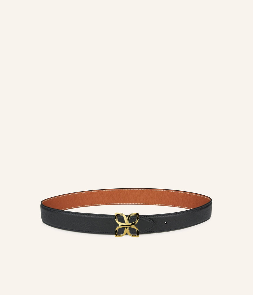 Ceinture Hortensia Doré 33mm | Noir Caramel - Fleuron Paris
