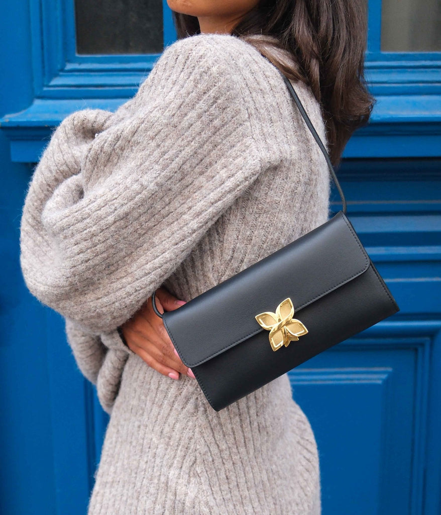 Hortensia Clutch | Noir Lisse - Fleuron Paris