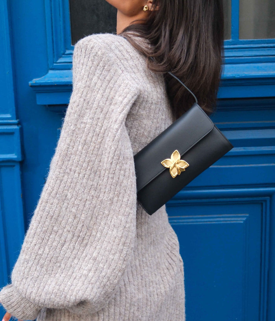 Hortensia Clutch | Noir Lisse - Fleuron Paris