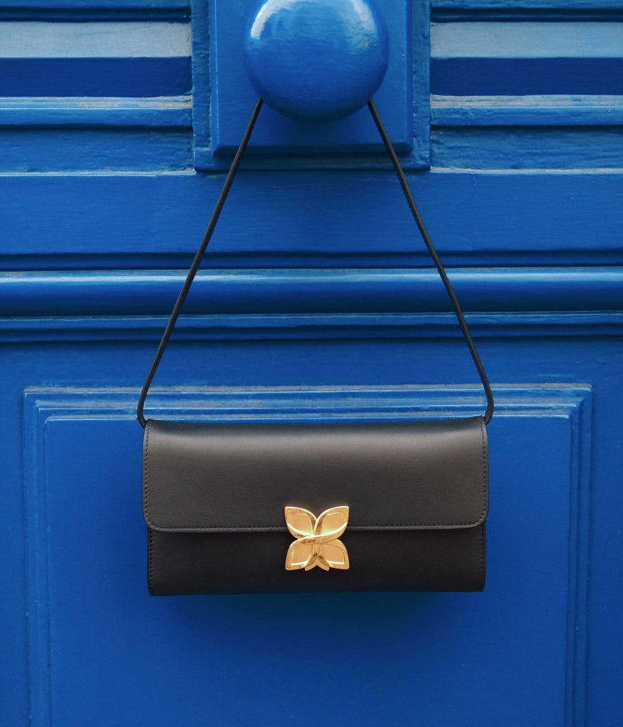 Hortensia Clutch | Noir Lisse - Fleuron Paris