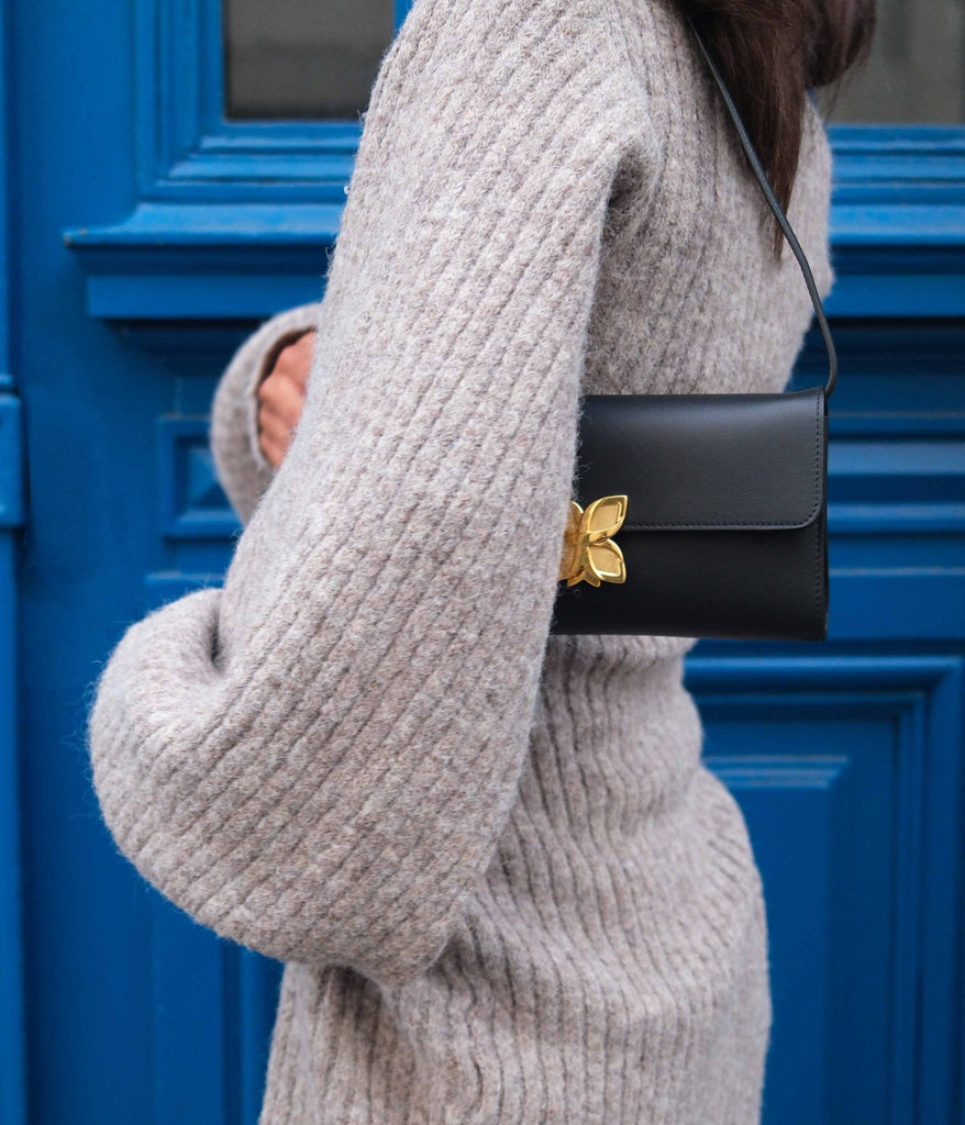 Hortensia Clutch | Noir Lisse - Fleuron Paris