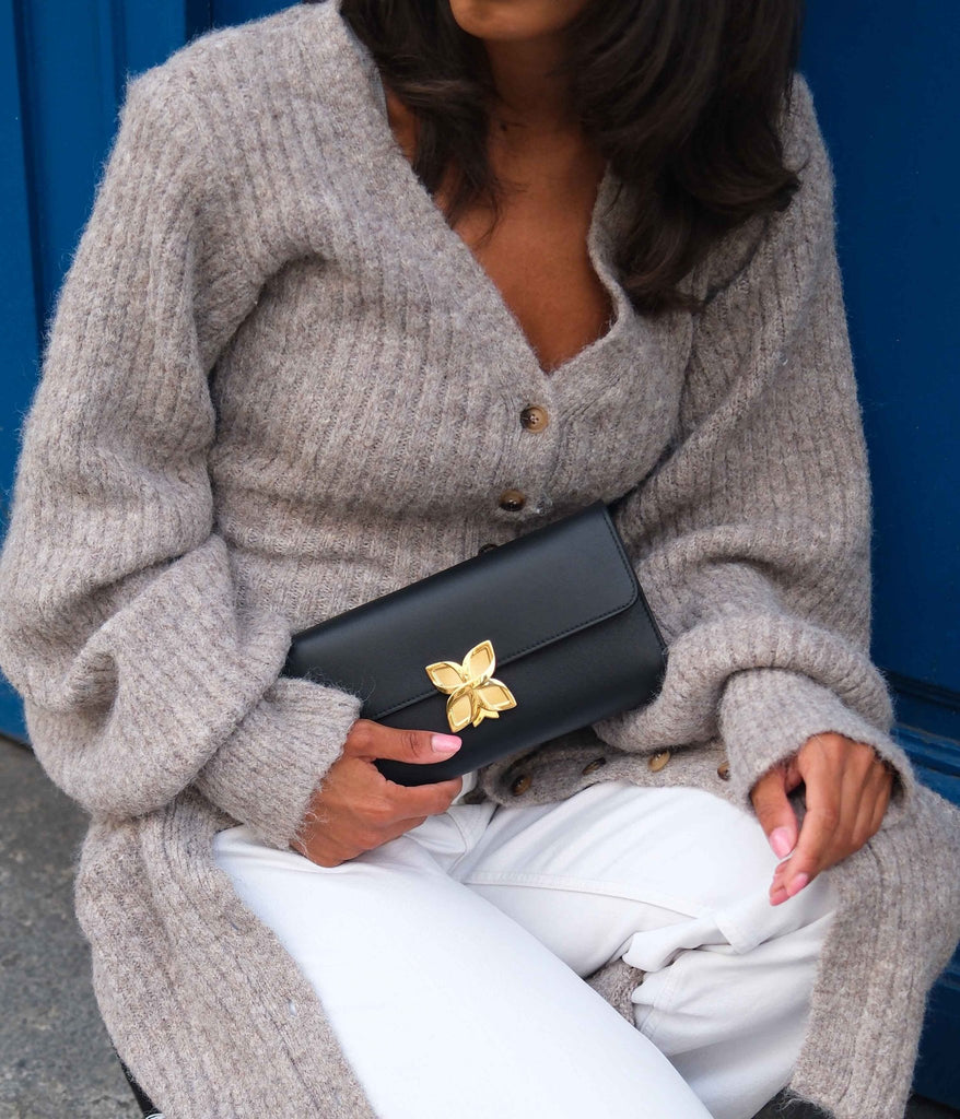Hortensia Clutch | Noir Lisse - Fleuron Paris