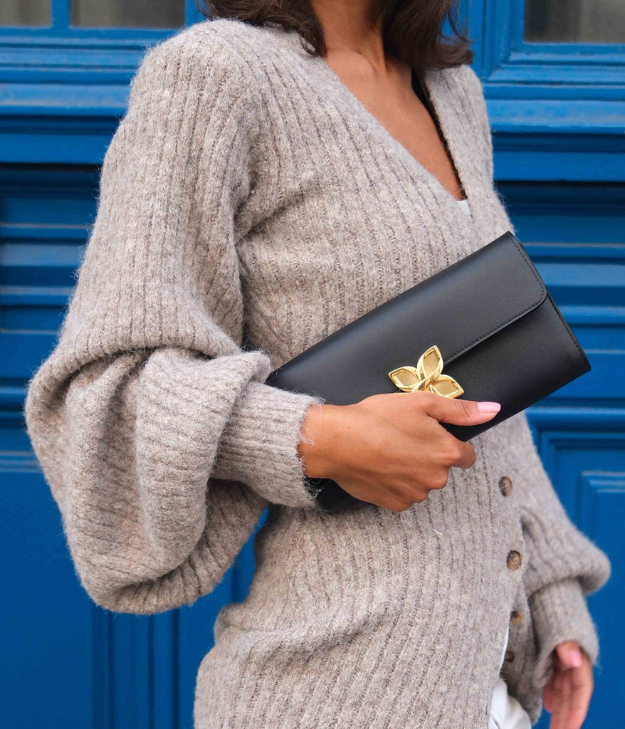 Hortensia Clutch | Noir Lisse - Fleuron Paris