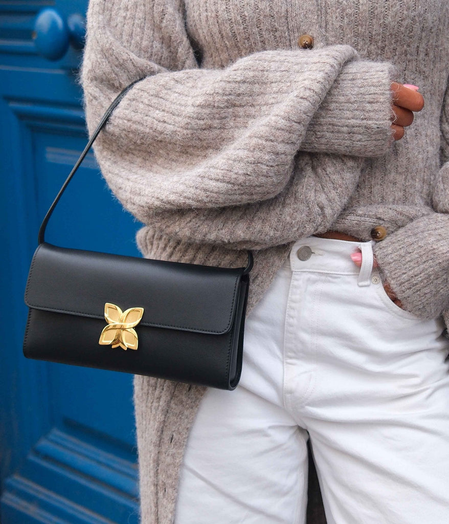 Hortensia Clutch | Noir Lisse - Fleuron Paris